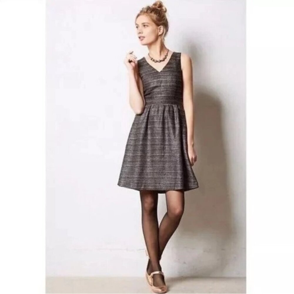 ANTHROPOLOGIE MOULINETTE SOEURS Dress Women’s Tweed Fit Flare Metallic Size 0